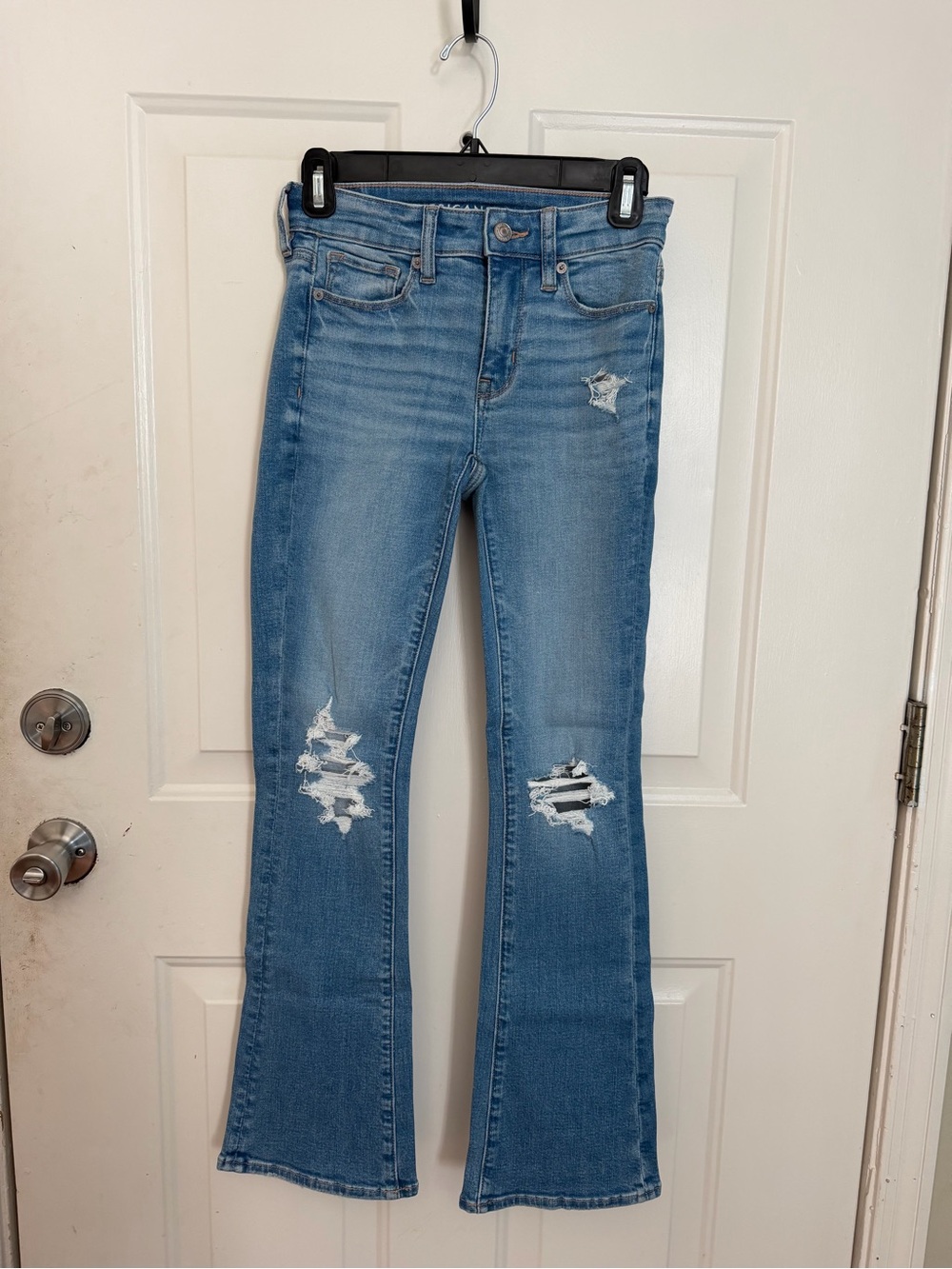 American Eagle Outfitters Light Blue Distressed Flare Jeans